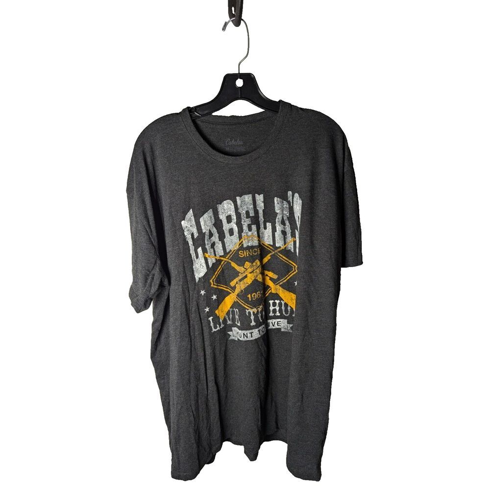 Cabela's Mens Short Sleeve T Shirt 2XL Gray Hunting‎ Fishing Live To Hunt